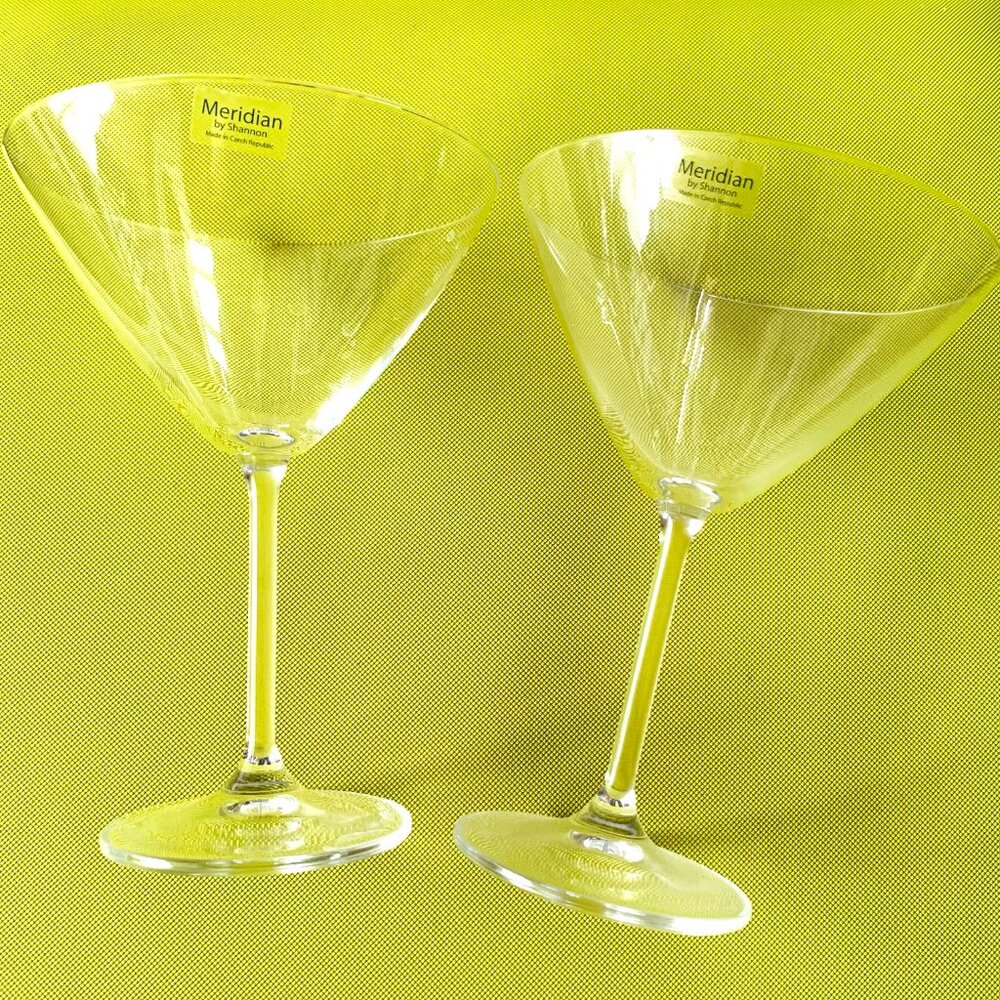Set of 2 Meridian crystal martini glasses, New